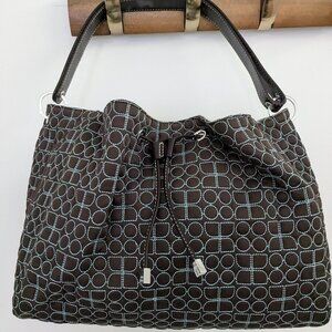 KATE SPADE Chocolate Brown/Pool Blue “Maddie” Noel Logo Draw String Bag Vintage